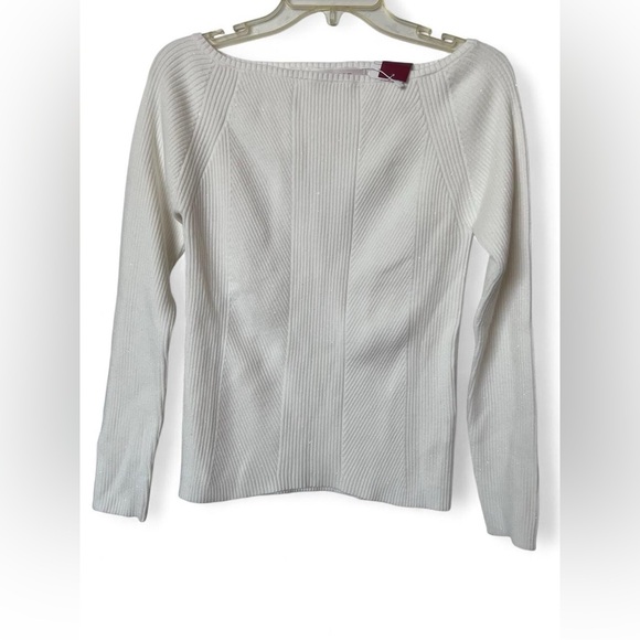 Cumar Italy Women's Off The Shoulder Long Sleeve Top White Shimmering Size S - Picture 2 of 4